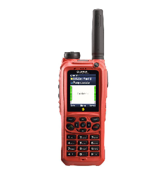 Red portable two-way radio